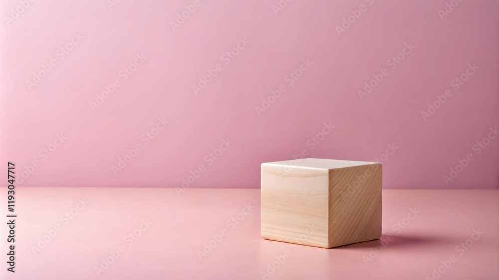 Aufkleber simple wooden cube on pink surface for product display