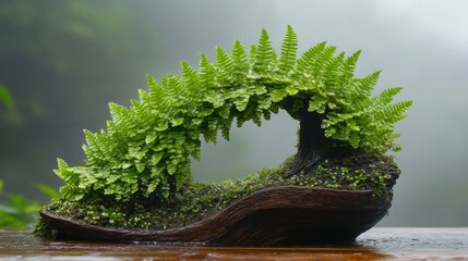Creative Arrangement of Ferns in Unique Natural Container