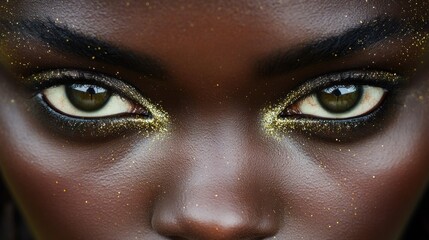 Fototapeta premium Close-Up of Striking Eyes with Glitter Makeup and Dark Skin Tone