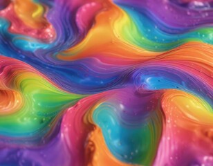Obraz premium A rainbow-colored liquid forming a wavy pattern, rainbow-colored liquid, wavy pattern