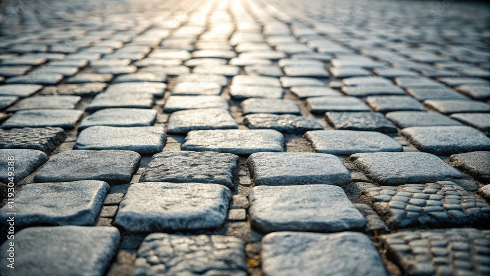 Poster a sunlit cobblestone path, showcasing the textured surface of the stones and the play of light and s