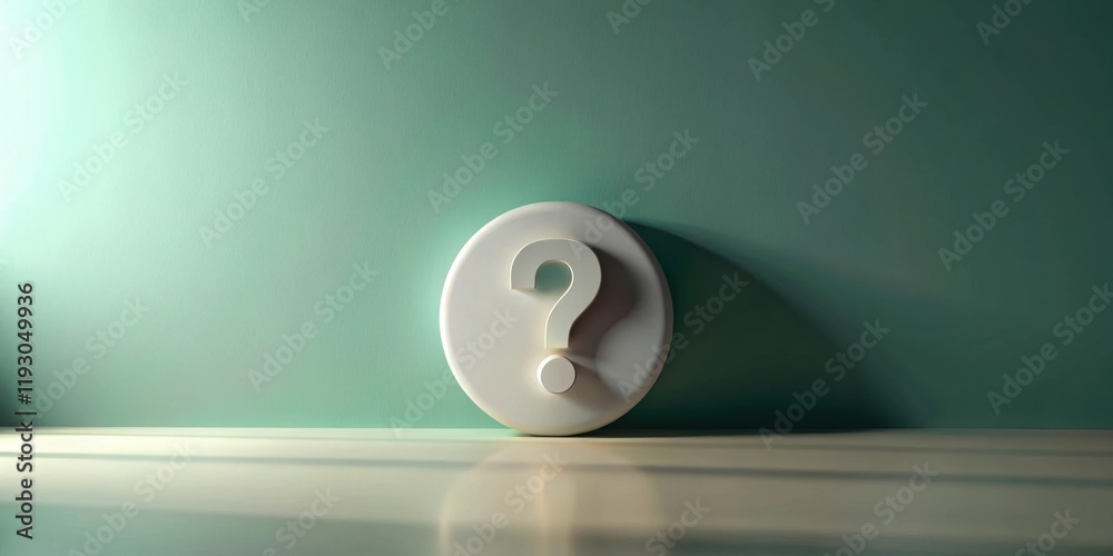 Aufkleber a white question mark on a circular disc against a teal background signifies inquiry and uncertainty