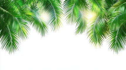 Obraz premium Lush Green Palm Leaves Framing Bright White Background for Design
