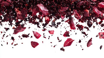 Vibrant Crushed Red Hibiscus Petals on a White Background