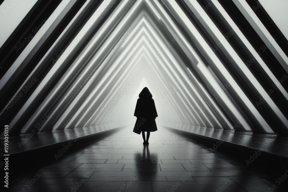 Poster a geometric representation of the pyramid staircase, with clean lines and contrasting tones to highl