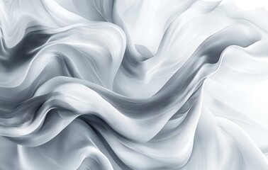 Obraz premium Soft Waves of White and Gray Fabric Flowing Elegantly in a Smooth Motion, Creating an Ethereal and Dreamy Atmosphere, Perfect for Backgrounds and Abstract Art Displays