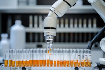 Robotic arm performing precise liquid handling in a laboratory setting during a research experiment