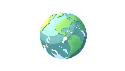 Illustration of the green planet earth on a white background . Earth day concept. World environment day, pixel art