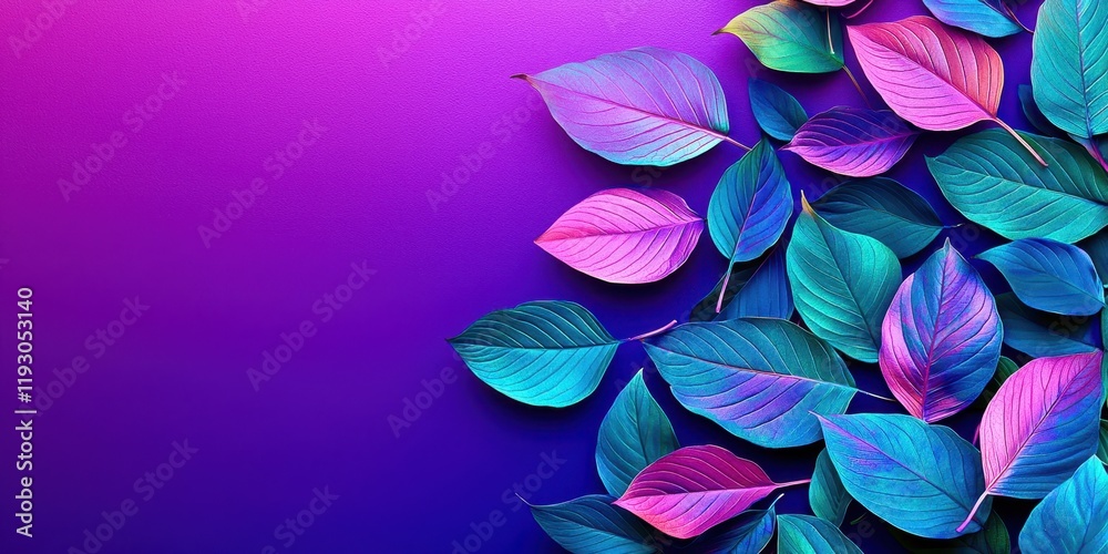 Poster purple background with a bunch of leaves in different colors