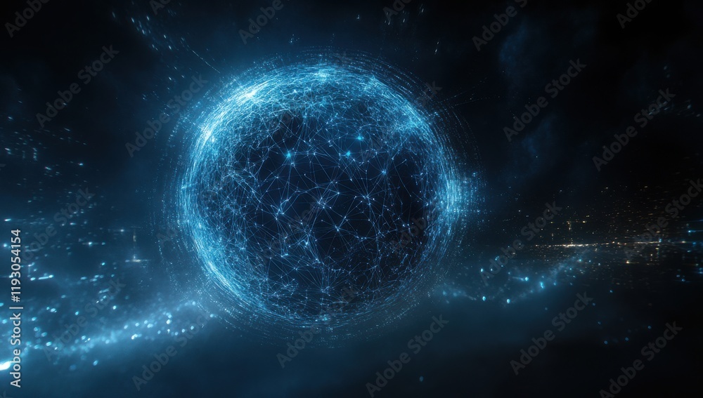 Poster stunning abstract visualization of a futuristic technological sphere representing global connectivit