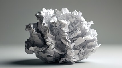 Crumpled white paper creates abstract textures, symbolizing creativity and the brainstorming process in design oriented contexts