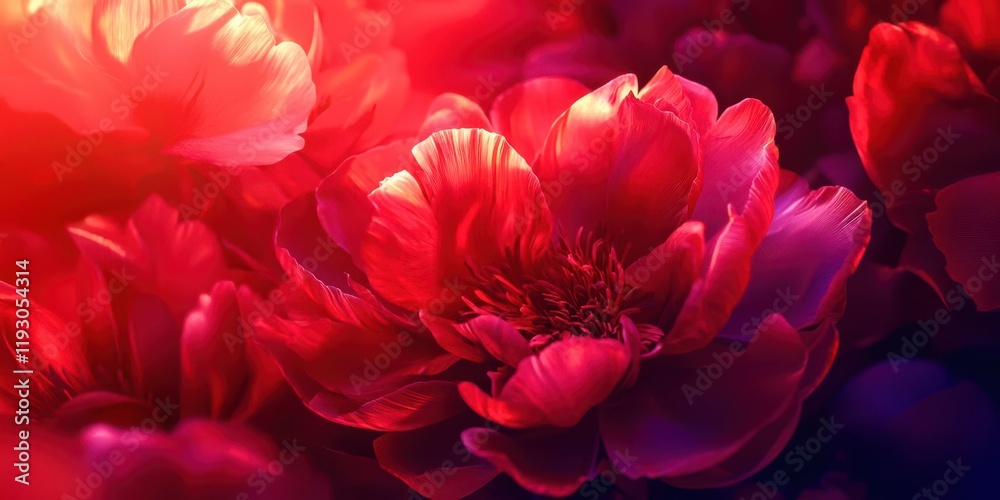 Poster close up of a red flower with a purple background