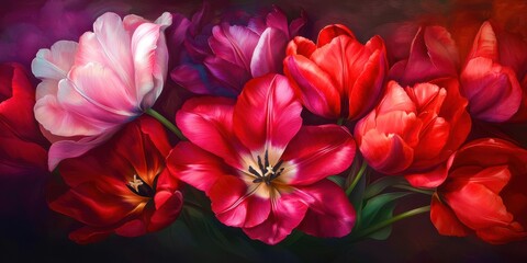 Obraz premium Painting of a bouquet of red flowers