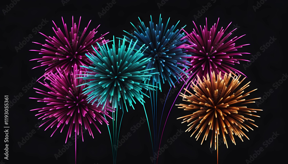 Wall mural fireworks in the night sky. a group of colorful fireworks exploding in the sky. fireworks black scre