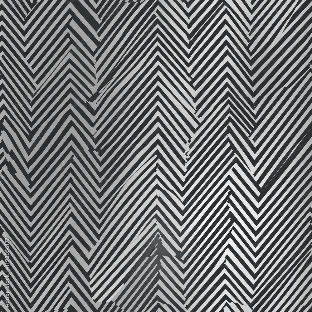 Poster Abstract black and white chevron texture with irregular striped pattern