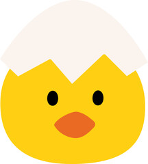 Cute little chick head flat vector.  Yellow chick cartoon with cracked eggshell on head isolated. Chick hatching. Newborn chick avatar. Easter themed icon. Transparent background. © 素真 莊