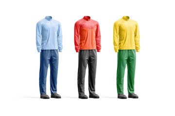 Blank colored sport team uniform mockup, side view