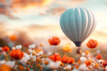 Fototapeta premium A hot air balloon floating under the midday sun, with vibrant UV-reactive colors glowing on its fabric