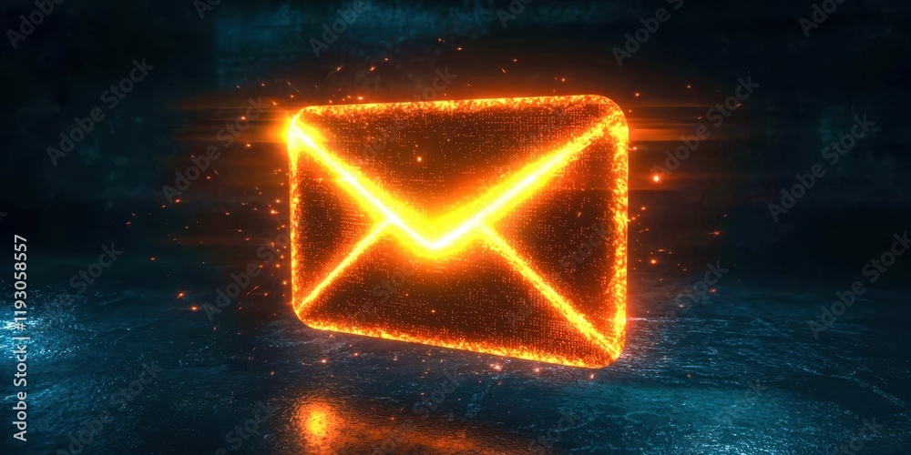 Poster an envelope with a bright orange flame on it