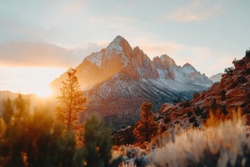 Obraz premium A hyper-realistic close-up of a Utah mountain range, capturing every rocky detail, shadow, and texture of the rugged cliffs under a brilliant sky