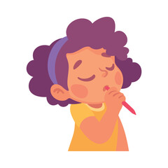 Funny Little Girl Character Thinking and Imagine Vector Illustration