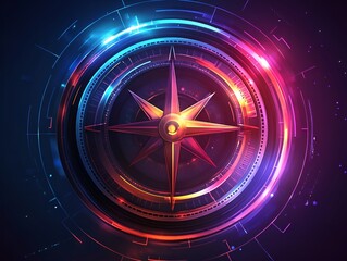 Abstract compass icon with glowing accents, representing direction and purpose.