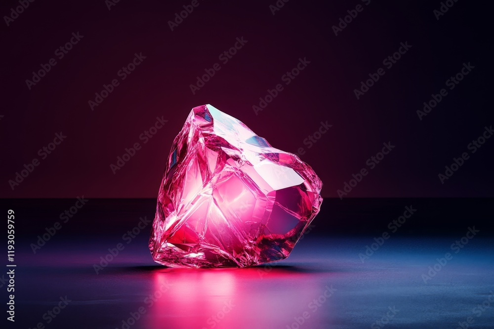 Poster A hyper-realistic image of a single fluorescent gemstone glowing vividly under a UV light, with every detail of its internal patterns illuminated in sharp isolation