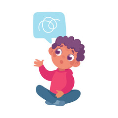 Funny Little Boy Character Thinking and Imagine Vector Illustration