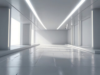 Fototapeta premium An empty room with a door and a window light nobody hallway door business inside entrance background