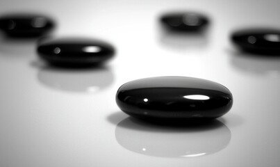 Black stones on reflective surface, spa wellness concept.