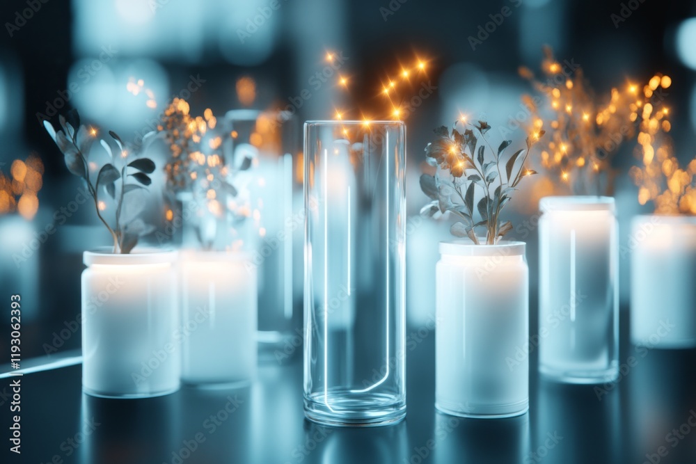Aufkleber a minimalist depiction of uv light beams highlighting glowing objects, with simple white lines and n