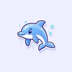 Fototapeta premium Cartoon dolphin swimming, ocean background, kids illustration