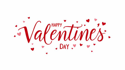 Image shows Happy Valentines Day in elegant red script lettering, surrounded by small red and pink hearts, creating a romantic and celebratory Valentines Day design.