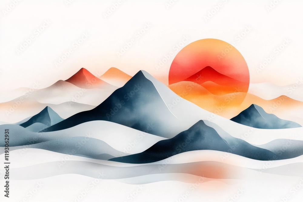 Poster a minimalist illustration of utah mountains, with simple triangular peaks and soft gradients of oran