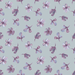 Watercolor seamless pattern with herbs and flowers. Romantic floral background. Fabric design.