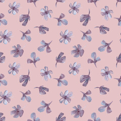 Fototapeta premium Watercolor seamless pattern with herbs and flowers. Romantic floral background. Fabric design.
