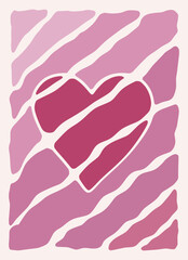 Abstract love shape poster. Hand drawn heart infantile style. Organic doodle shapes matisse style, naive art, contemporary backgrounds. Heart vector illustration