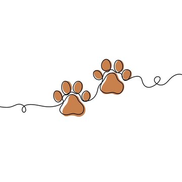 recommend clip art: Paw prints. Hand drawn background footprint pet, dog or cat. Continuous line animal. Drawing single outline. Foot marks. Black silhouette paws.