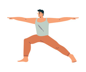 Sport with Man Character in Yoga Asana Engaged in Physical Activity Vector Illustration