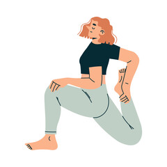Sport with Woman Character in Yoga Asana Engaged in Physical Activity Vector Illustration