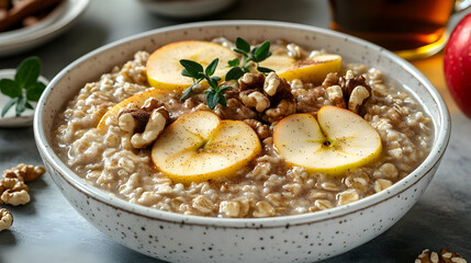 Warm Oatmeal with Baked Apples and Walnuts, a Delicious and Healthy Breakfast