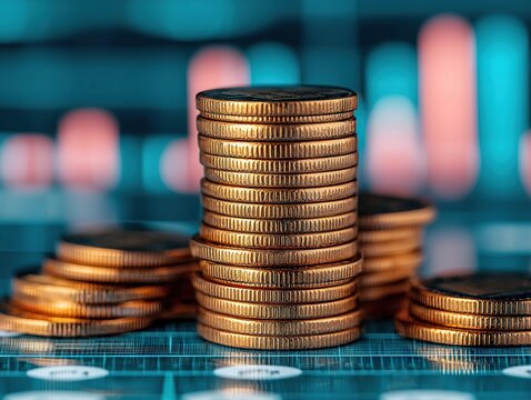 Analyzing financial growth stacked coins on a graph background business environment high-resolution viewpoint