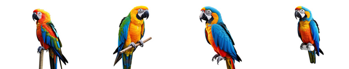 Fototapeta premium Collection of parrot isolated on a white background as transparent PNG 