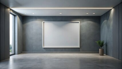 Modern minimalist interior design featuring a large blank canvas, perfect for showcasing artwork or product displays