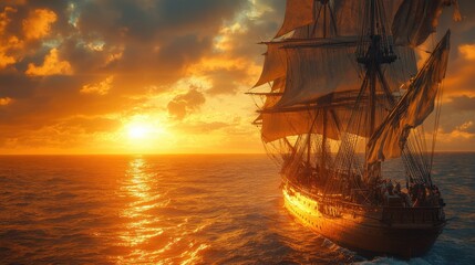 4 people stood at the stern of the ship watching the sun set over the ocean, with golden light glittering above the water