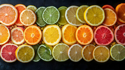 Vibrant Citrus Fruit Slices Arranged in a Colorful Pattern