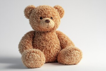 Fototapeta premium Soft teddy bear with plush texture sits quietly, inviting comfor