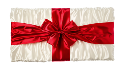 Large rectangular white gift box with a red ribbon bow present celebration isolated on transparent  background 