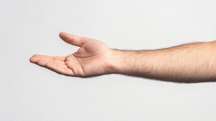 Open male hand palm up, isolated on white background.