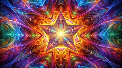 A beautiful, abstract representation of a star with swirling patterns and vibrant colors, color, movement, star, abstract art